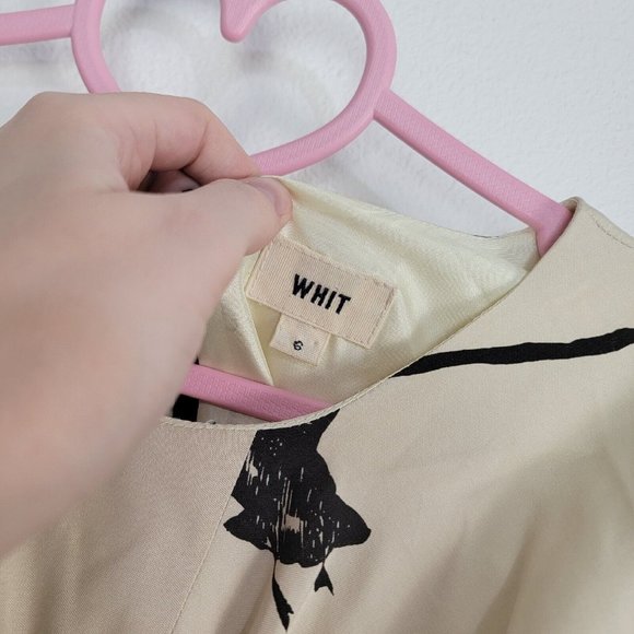 WHIT Printed Silk Shift Twist Front Bird Quirky White Dress Women Size 6 - Picture 3 of 8